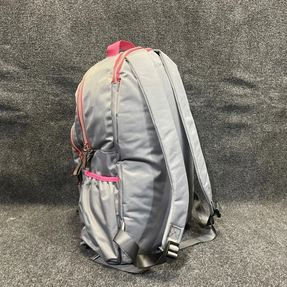 Walgreens CNDG-0131‎ Grey Pink Nylon Multi-Pocket Rose Gold Zippers Backpack